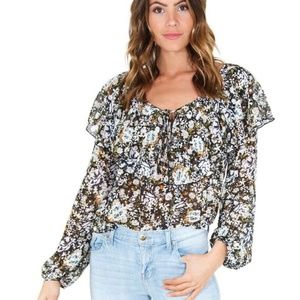 Free People Say It To Me Green Floral Print Bodysuit Top Medium